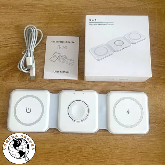 "CargaPro 3 en 1 : Cargador Inalámbrico Plegable para Todos tus Dispositivos"